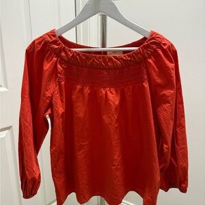 Anthropologie Red Smocked Blouse